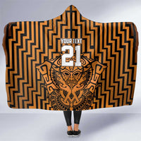 Custom Basketball New Zealand Hooded Blanket Gold Maori Ta Moko Indigenous - Polynesian Pride