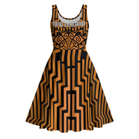 Custom Basketball New Zealand Midi Dress Gold Maori Ta Moko Indigenous LT9 Gold - Polynesian Pride