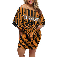 Custom Basketball New Zealand Off Shoulder Short Dress Gold Maori Ta Moko Indigenous - Polynesian Pride