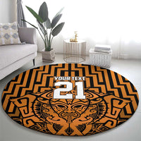 Custom Basketball New Zealand Round Carpet Gold Maori Ta Moko Indigenous - Polynesian Pride