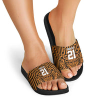 Custom Basketball New Zealand Slide Sandals Gold Maori Ta Moko Indigenous LT9 - Polynesian Pride