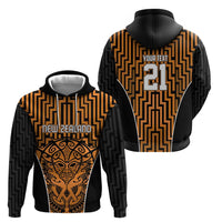 Custom Basketball New Zealand Zip Hoodie Gold Maori Ta Moko Indigenous - Polynesian Pride