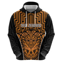 Custom Basketball New Zealand Zip Hoodie Gold Maori Ta Moko Indigenous - Polynesian Pride