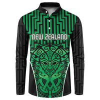 Custom Basketball New Zealand Button Sweatshirt Green Maori Ta Moko Indigenous LT9 Green - Polynesian Pride