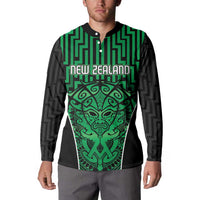Custom Basketball New Zealand Button Sweatshirt Green Maori Ta Moko Indigenous LT9 - Polynesian Pride