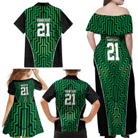 Custom Basketball New Zealand Family Matching Off Shoulder Maxi Dress and Hawaiian Shirt Green Maori Ta Moko Indigenous - Polynesian Pride