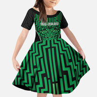 Custom Basketball New Zealand Family Matching Puletasi and Hawaiian Shirt Green Maori Ta Moko Indigenous - Polynesian Pride