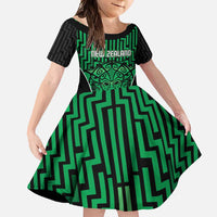Custom Basketball New Zealand Family Matching Short Sleeve Bodycon Dress and Hawaiian Shirt Green Maori Ta Moko Indigenous - Polynesian Pride