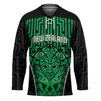Custom Basketball New Zealand Hockey Jersey Green Maori Ta Moko Indigenous - Polynesian Pride