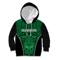 Custom Basketball New Zealand Kid Hoodie Green Maori Ta Moko Indigenous LT9 Hoodie Green - Polynesian Pride