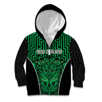 Custom Basketball New Zealand Kid Hoodie Green Maori Ta Moko Indigenous LT9 Zip Hoodie Green - Polynesian Pride
