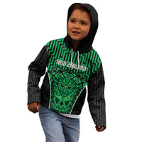 Custom Basketball New Zealand Kid Hoodie Green Maori Ta Moko Indigenous LT9 - Polynesian Pride