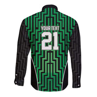 Custom Basketball New Zealand Long Sleeve Button Shirt Green Maori Ta Moko Indigenous LT9 - Polynesian Pride