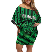 Custom Basketball New Zealand Off Shoulder Short Dress Green Maori Ta Moko Indigenous LT9 Women Green - Polynesian Pride