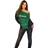 Custom Basketball New Zealand Off Shoulder Sweater Green Maori Ta Moko Indigenous LT9 - Polynesian Pride