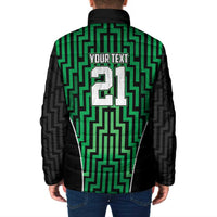 Custom Basketball New Zealand Padded Jacket Green Maori Ta Moko Indigenous - Polynesian Pride