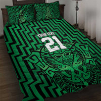 Custom Basketball New Zealand Quilt Bed Set Green Maori Ta Moko Indigenous - Polynesian Pride