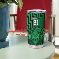 Custom Basketball New Zealand Tumbler Cup Green Maori Ta Moko Indigenous - Polynesian Pride