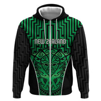Custom Basketball New Zealand Zip Hoodie Green Maori Ta Moko Indigenous LT9 Zip Hoodie Green - Polynesian Pride
