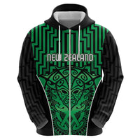 Custom Basketball New Zealand Zip Hoodie Green Maori Ta Moko Indigenous LT9 - Polynesian Pride