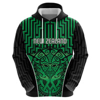Custom Basketball New Zealand Zip Hoodie Green Maori Ta Moko Indigenous LT9 - Polynesian Pride
