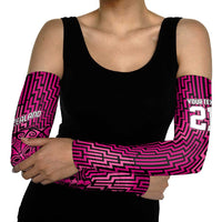 Custom Basketball New Zealand Arm Sleeves Pink Maori Ta Moko Indigenous - Polynesian Pride