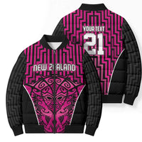 Custom Basketball New Zealand Bomber Puffer Jacket Pink Maori Ta Moko Indigenous - Polynesian Pride