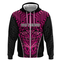 Custom Basketball New Zealand Hoodie Pink Maori Ta Moko Indigenous LT9 Zip Hoodie Pink - Polynesian Pride