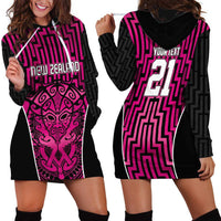 Custom Basketball New Zealand Hoodie Dress Pink Maori Ta Moko Indigenous - Polynesian Pride