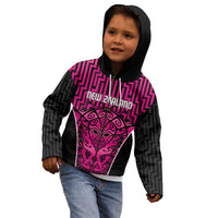 Custom Basketball New Zealand Kid Hoodie Pink Maori Ta Moko Indigenous - Polynesian Pride