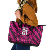 Custom Basketball New Zealand Leather Tote Bag Pink Maori Ta Moko Indigenous - Polynesian Pride