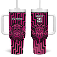 Custom Basketball New Zealand Tumbler With Handle Pink Maori Ta Moko Indigenous - Polynesian Pride