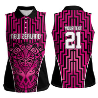 Custom Basketball New Zealand Women Sleeveless Polo Shirt Pink Maori Ta Moko Indigenous - Polynesian Pride