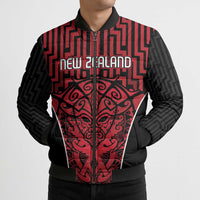 Custom Basketball New Zealand Bomber Puffer Jacket Red Maori Ta Moko Indigenous - Polynesian Pride