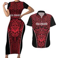 Custom Basketball New Zealand Couples Matching Short Sleeve Bodycon Dress and Hawaiian Shirt Red Maori Ta Moko Indigenous - Polynesian Pride