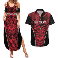 Custom Basketball New Zealand Couples Matching Summer Maxi Dress and Hawaiian Shirt Red Maori Ta Moko Indigenous - Polynesian Pride