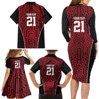 Custom Basketball New Zealand Family Matching Long Sleeve Bodycon Dress and Hawaiian Shirt Red Maori Ta Moko Indigenous - Polynesian Pride