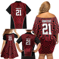 Custom Basketball New Zealand Family Matching Off Shoulder Short Dress and Hawaiian Shirt Red Maori Ta Moko Indigenous - Polynesian Pride