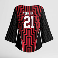 Custom Basketball New Zealand Kimono Sleeve Blouse Red Maori Ta Moko Indigenous - Polynesian Pride