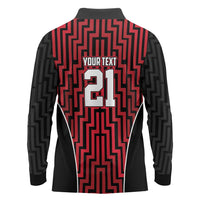 Custom Basketball New Zealand Long Sleeve Polo Shirt Red Maori Ta Moko Indigenous - Polynesian Pride