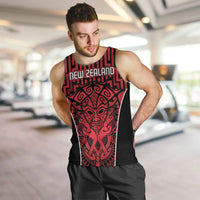 Custom Basketball New Zealand Men Tank Top Red Maori Ta Moko Indigenous - Polynesian Pride