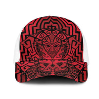 Basketball New Zealand Mesh Trucker Cap Red Maori Ta Moko Indigenous LT9 One Size White Red - Polynesian Pride