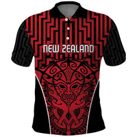 Custom Basketball New Zealand Polo Shirt Red Maori Ta Moko Indigenous - Polynesian Pride