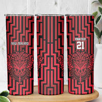 Custom Basketball New Zealand Skinny Tumbler Red Maori Ta Moko Indigenous - Polynesian Pride