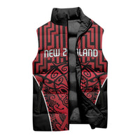 Custom Basketball New Zealand Sleeveless Puffer Jacket Red Maori Ta Moko Indigenous - Polynesian Pride