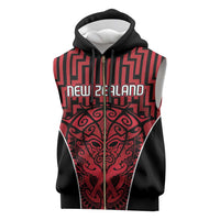 Custom Basketball New Zealand Sleeveless Zip Hoodie Red Maori Ta Moko Indigenous LT9 Red - Polynesian Pride