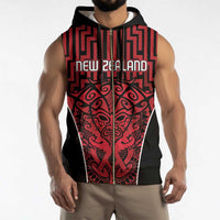 Custom Basketball New Zealand Sleeveless Zip Hoodie Red Maori Ta Moko Indigenous LT9 - Polynesian Pride