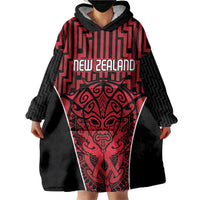 Custom Basketball New Zealand Wearable Blanket Hoodie Red Maori Ta Moko Indigenous - Polynesian Pride