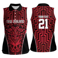 Custom Basketball New Zealand Women Sleeveless Polo Shirt Red Maori Ta Moko Indigenous - Polynesian Pride
