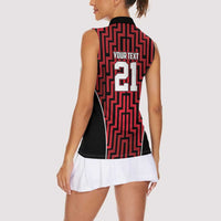 Custom Basketball New Zealand Women Sleeveless Polo Shirt Red Maori Ta Moko Indigenous - Polynesian Pride